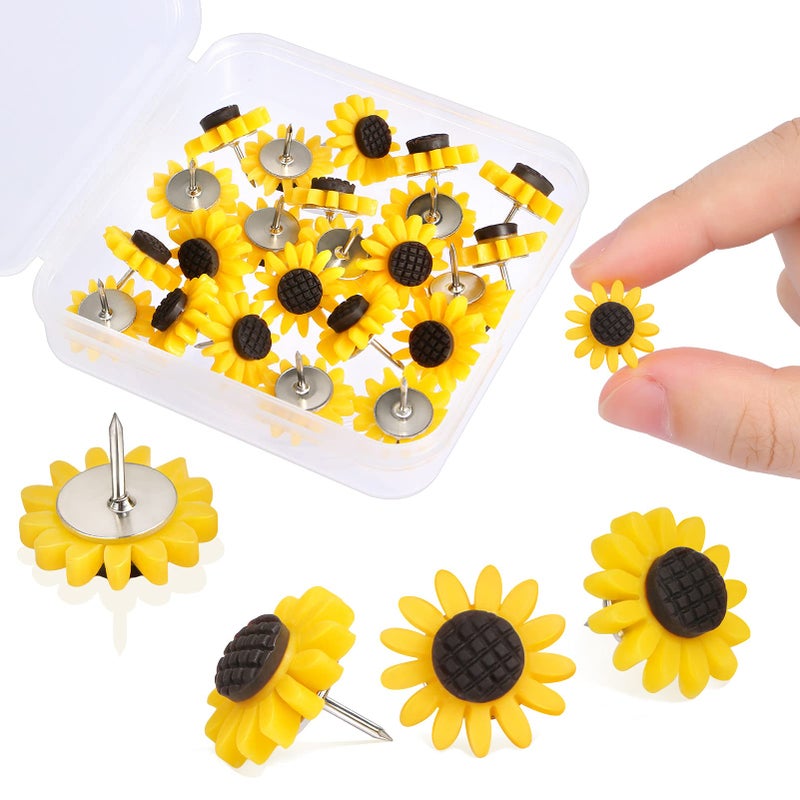 CCOZN Sunflower Push Pins, Thumb Tacks Decorative Push Pins Cork Board Pins for Bulletin Board Photos Wall Office Decorations Classroom School Supplies (30 Pcs) - Image 1